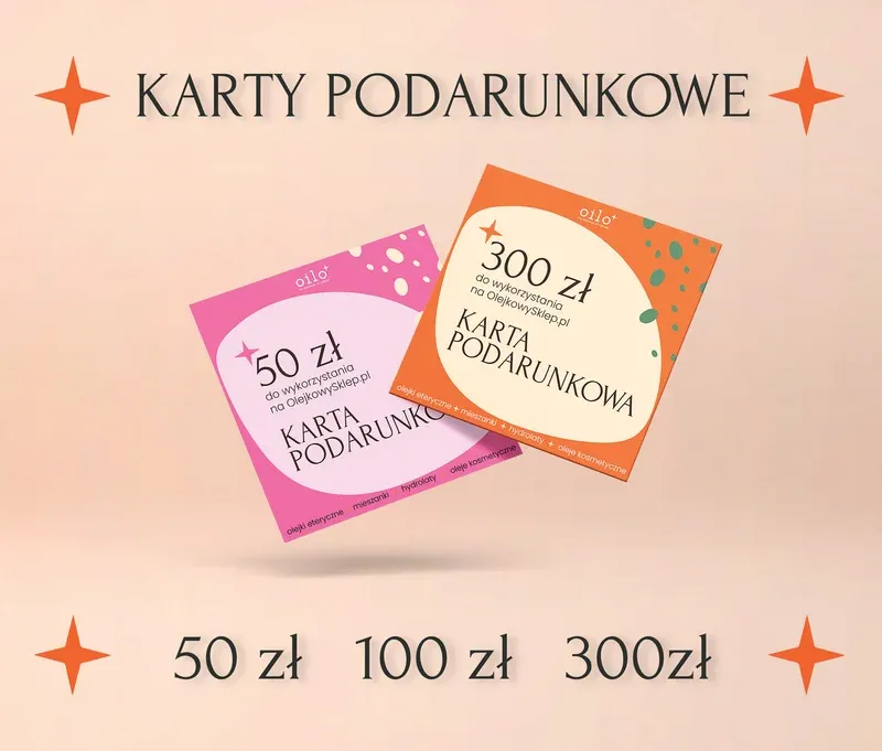Karty podarunkowe Oilo o wartości 50, 100 i 300 zł